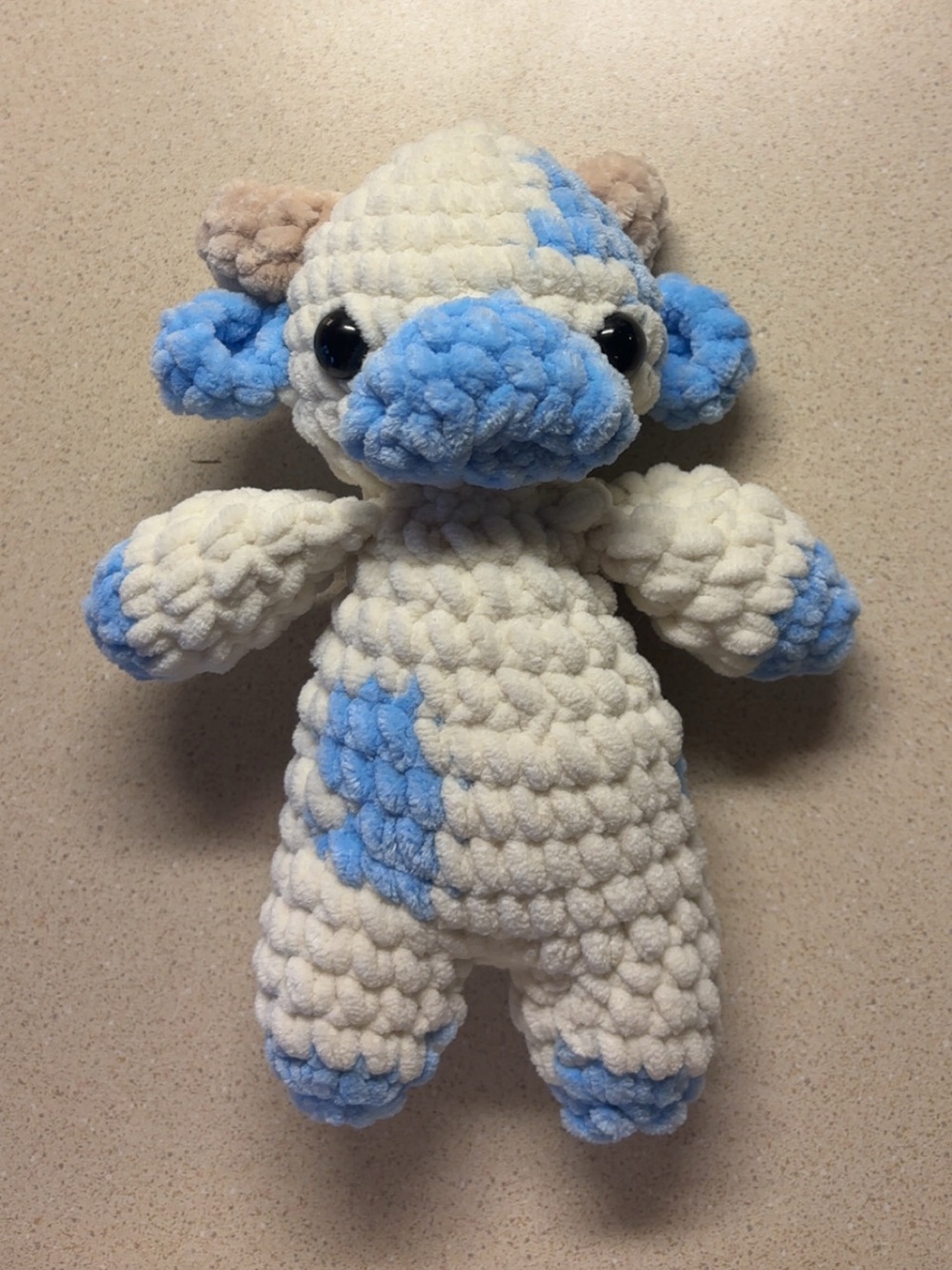Plush Cream and Light Blue Crochet Stuffed Animal